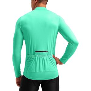Bikewa Men’s Cycling Jersey with 3+1 Rear Zipper Pockets Long Sleeve Moisture Wicking UPF 50+ Half Zip Riding Bike Shirts(Mint Green)