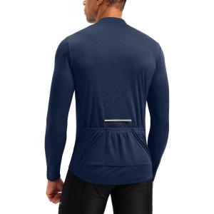 Bikewa Men’s Cycling Jersey with 3+1 Rear Zipper Pockets Long Sleeve Moisture Wicking UPF 50+ Half Zip Riding Bike Shirts(Navy)