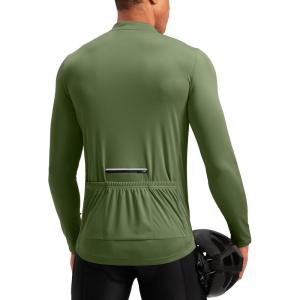 Bikewa Men’s Cycling Jersey with 3+1 Rear Zipper Pockets Long Sleeve Moisture Wicking UPF 50+ Half Zip Riding Bike Shirts(Olive)