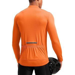 Bikewa Men’s Cycling Jersey with 3+1 Rear Zipper Pockets Long Sleeve Moisture Wicking UPF 50+ Half Zip Riding Bike Shirts(Orange)