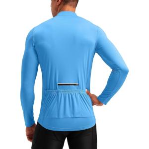 Bikewa Men’s Cycling Jersey with 3+1 Rear Zipper Pockets Long Sleeve Moisture Wicking UPF 50+ Half Zip Riding Bike Shirts(Sky Blue)