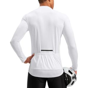 Bikewa Men’s Cycling Jersey with 3+1 Rear Zipper Pockets Long Sleeve Moisture Wicking UPF 50+ Half Zip Riding Bike Shirts(White)