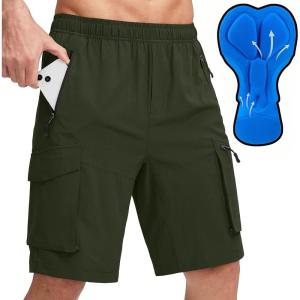 Bikewa Men’s Mountain Bike Shorts 3D Padded Loose-fit Biking Riding Cycling Bicycle Biker Shorts Zipper Pockets(Army Green)