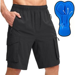 Bikewa Men’s Mountain Bike Shorts 3D Padded Loose-fit Biking Riding Cycling Bicycle Biker Shorts Zipper Pockets(Black)