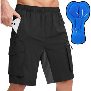 Bikewa Men’s Mountain Bike Shorts 3D Padded Loose-fit Biking Riding Cycling Bicycle Biker Shorts Zipper Pockets(Black Grey)