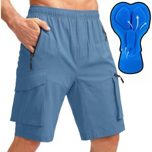 Bikewa Men’s Mountain Bike Shorts 3D Padded Loose-fit Biking Riding Cycling Bicycle Biker Shorts Zipper Pockets(Blue)