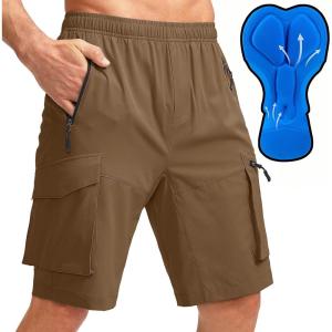 Bikewa Men’s Mountain Bike Shorts 3D Padded Loose-fit Biking Riding Cycling Bicycle Biker Shorts Zipper Pockets(Brown)