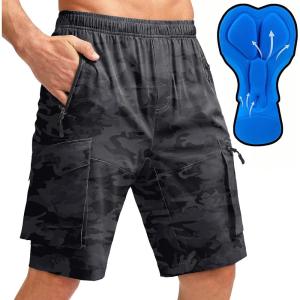 Bikewa Men’s Mountain Bike Shorts 3D Padded Loose-fit Biking Riding Cycling Bicycle Biker Shorts Zipper Pockets(Camo Black)