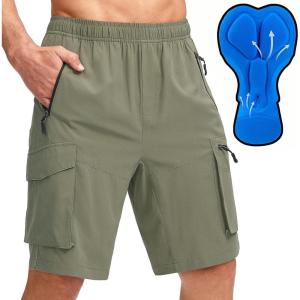 Bikewa Men’s Mountain Bike Shorts 3D Padded Loose-fit Biking Riding Cycling Bicycle Biker Shorts Zipper Pockets(Green)