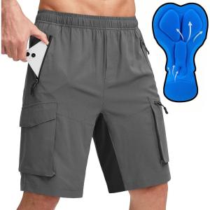 Bikewa Men’s Mountain Bike Shorts 3D Padded Loose-fit Biking Riding Cycling Bicycle Biker Shorts Zipper Pockets(Grey Black)