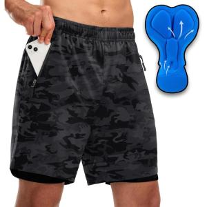 Bikewa Men’s Mountain Bike Shorts 3D Padded Loose-fit Riding Biking Cycling Bicycle Biker Shorts for Men Zipper Pockets(Camo Black)