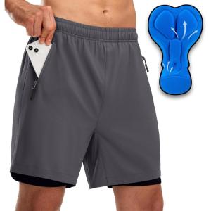 Bikewa Men’s Mountain Bike Shorts 3D Padded Loose-fit Riding Biking Cycling Bicycle Biker Shorts for Men Zipper Pockets(Dark Grey)