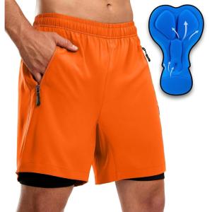 Bikewa Men’s Mountain Bike Shorts 3D Padded Loose-fit Riding Biking Cycling Bicycle Biker Shorts for Men Zipper Pockets(Orange)