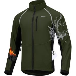Bikewa Men’s Winter Cycling Jackets Thermal Warm Water Resistant Bike Running Windproof Jacket(Army Green/Black)