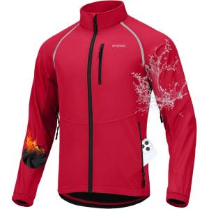 Bikewa Men’s Winter Cycling Jackets Thermal Warm Water Resistant Bike Running Windproof Jacket(Dark Red)