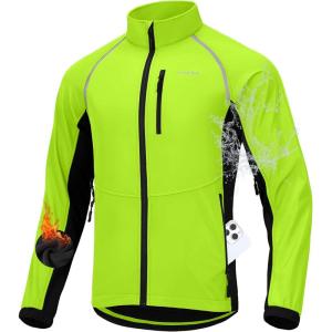 Bikewa Men’s Winter Cycling Jackets Thermal Warm Water Resistant Bike Running Windproof Jacket(Fluorescent Yellow/Black)
