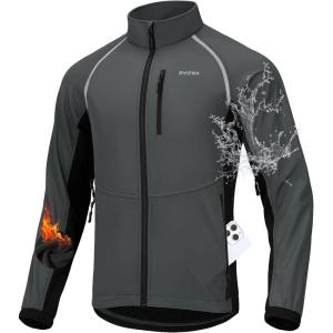 Bikewa Men’s Winter Cycling Jackets Thermal Warm Water Resistant Bike Running Windproof Jacket(Grey/Black)