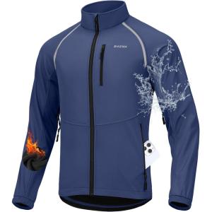 Bikewa Men’s Winter Cycling Jackets Thermal Warm Water Resistant Bike Running Windproof Jacket(Navy)