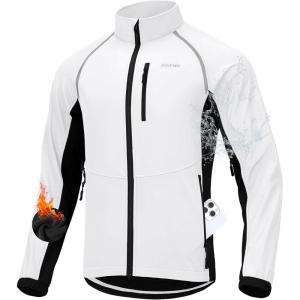 Bikewa Men’s Winter Cycling Jackets Thermal Warm Water Resistant Bike Running Windproof Jacket(White/Black)