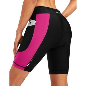 Bikewa Women’s 4D Padded Bike Shorts Cycling Riding Road Biking Bicycle Cycle Shorts for Women Zipper Pockets(Black/Rosy)