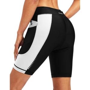 Bikewa Women’s 4D Padded Bike Shorts Cycling Riding Road Biking Bicycle Cycle Shorts for Women Zipper Pockets(Black/White)