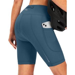 Bikewa Women’s 4D Padded Bike Shorts Cycling Riding Road Biking Bicycle Cycle Shorts for Women Zipper Pockets(Blue Grey)