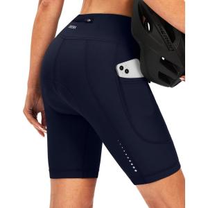 Bikewa Women’s 4D Padded Bike Shorts Cycling Riding Road Biking Bicycle Cycle Shorts for Women Zipper Pockets(Navy)
