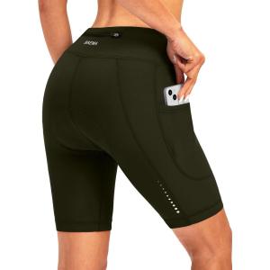 Bikewa Women’s 4D Padded Bike Shorts Cycling Riding Road Biking Bicycle Cycle Shorts for Women Zipper Pockets(Olive Green)
