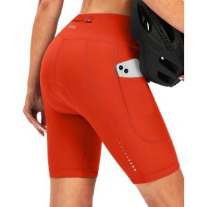 Bikewa Women’s 4D Padded Bike Shorts Cycling Riding Road Biking Bicycle Cycle Shorts for Women Zipper Pockets(Orange)