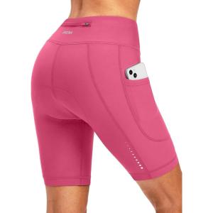 Bikewa Women’s 4D Padded Bike Shorts Cycling Riding Road Biking Bicycle Cycle Shorts for Women Zipper Pockets(Pink)