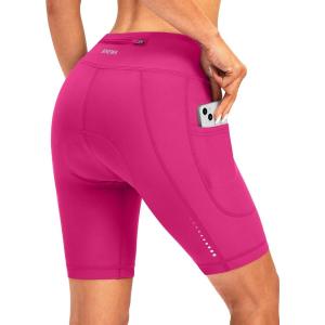 Bikewa Women’s 4D Padded Bike Shorts Cycling Riding Road Biking Bicycle Cycle Shorts for Women Zipper Pockets(Rosy)