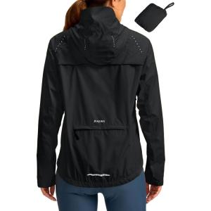 Bikewa Women’s Cycling Rain Jackets Waterproof Windbreaker Lightweight Running Windproof Reflective Jacket Packable Hooded(Black)