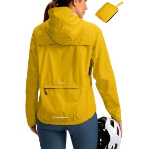 Bikewa Women’s Cycling Rain Jackets Waterproof Windbreaker Lightweight Running Windproof Reflective Jacket Packable Hooded(Dusty Yellow)