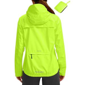Bikewa Women’s Cycling Rain Jackets Waterproof Windbreaker Lightweight Running Windproof Reflective Jacket Packable Hooded(Fluorescent Yellow)
