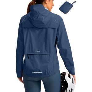 Bikewa Women’s Cycling Rain Jackets Waterproof Windbreaker Lightweight Running Windproof Reflective Jacket Packable Hooded(Navy)