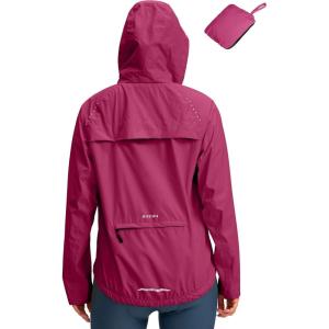 Bikewa Women’s Cycling Rain Jackets Waterproof Windbreaker Lightweight Running Windproof Reflective Jacket Packable Hooded(Rose Red)