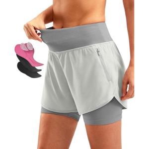 Bikewa Women’s Mountain Bike Shorts 4D Padded Cycling Riding Biking Bicycle Biker Cycle Shorts for Women Zipper Pockets(Bright Grey)