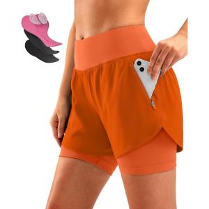 Bikewa Women’s Mountain Bike Shorts 4D Padded Cycling Riding Biking Bicycle Biker Cycle Shorts for Women Zipper Pockets(Orange)