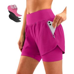 Bikewa Women’s Mountain Bike Shorts 4D Padded Cycling Riding Biking Bicycle Biker Cycle Shorts for Women Zipper Pockets(Rose)