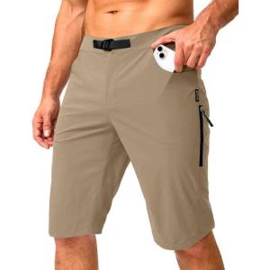 Men’s Mountain Bike Shorts Stretch Cycling Biking Bicycle Quick Dry Hiking Shorts for Men Zipper Pockets(Khaki)