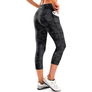 Women’s 4D Padded Bike Pants High Waist Cycling Shorts Bicycle Capris 3/4 Biking Tights with Zipper Pockets(Camoblack)