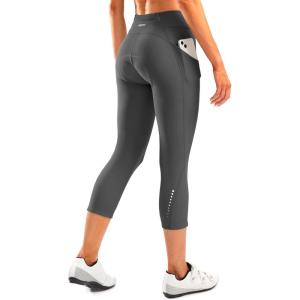 Women’s 4D Padded Bike Pants High Waist Cycling Shorts Bicycle Capris 3/4 Biking Tights with Zipper Pockets(Dark Grey)