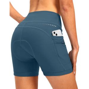Women’s 4D Padded Bike Shorts 5″/7″ Riding Underwear Cycling Bicycle Road Biking Cycle Shorts for Women Zipper Pockets(Blue Grey)