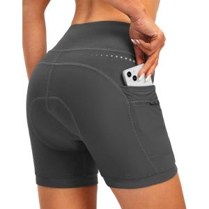 Women’s 4D Padded Bike Shorts 5″/7″ Riding Underwear Cycling Bicycle Road Biking Cycle Shorts for Women Zipper Pockets(Dark Grey)