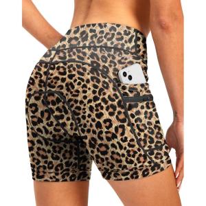 Women’s 4D Padded Bike Shorts 5″/7″ Riding Underwear Cycling Bicycle Road Biking Cycle Shorts for Women Zipper Pockets(Leopard)