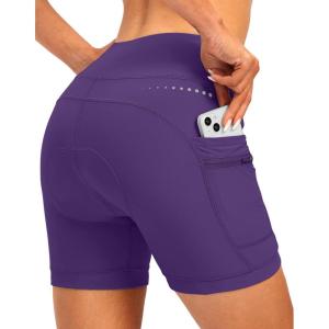 Women’s 4D Padded Bike Shorts 5″/7″ Riding Underwear Cycling Bicycle Road Biking Cycle Shorts for Women Zipper Pockets(Purple)