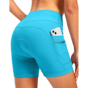 Women’s 4D Padded Bike Shorts 5″/7″ Riding Underwear Cycling Bicycle Road Biking Cycle Shorts for Women Zipper Pockets(Sky Blue)