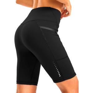 Women’s High Waisted Biker Shorts 8″ Running Workout Tummy Control Bike Spandex Shorts for Women Zipper Pockets(Black)