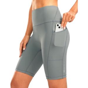 Women’s High Waisted Biker Shorts 8″ Running Workout Tummy Control Bike Spandex Shorts for Women Zipper Pockets(Bright Grey)