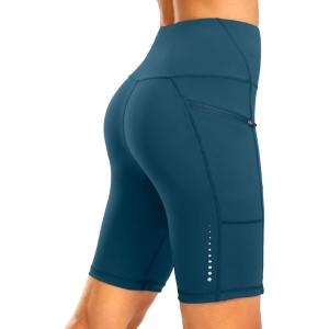 Women’s High Waisted Biker Shorts 8″ Running Workout Tummy Control Bike Spandex Shorts for Women Zipper Pockets(Dark Blue)